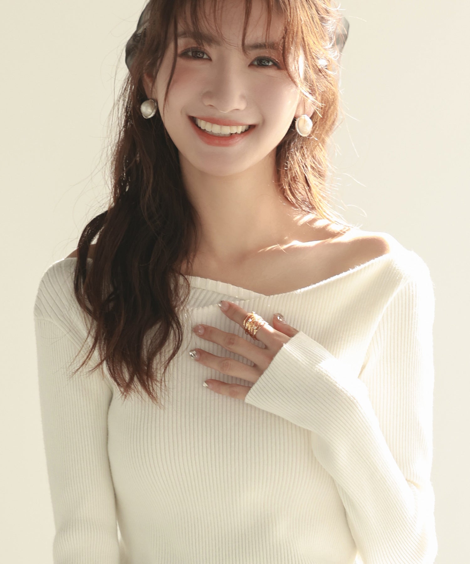 イレギュラーネックニットプルオーバーsdpxyf7042 ホワイト