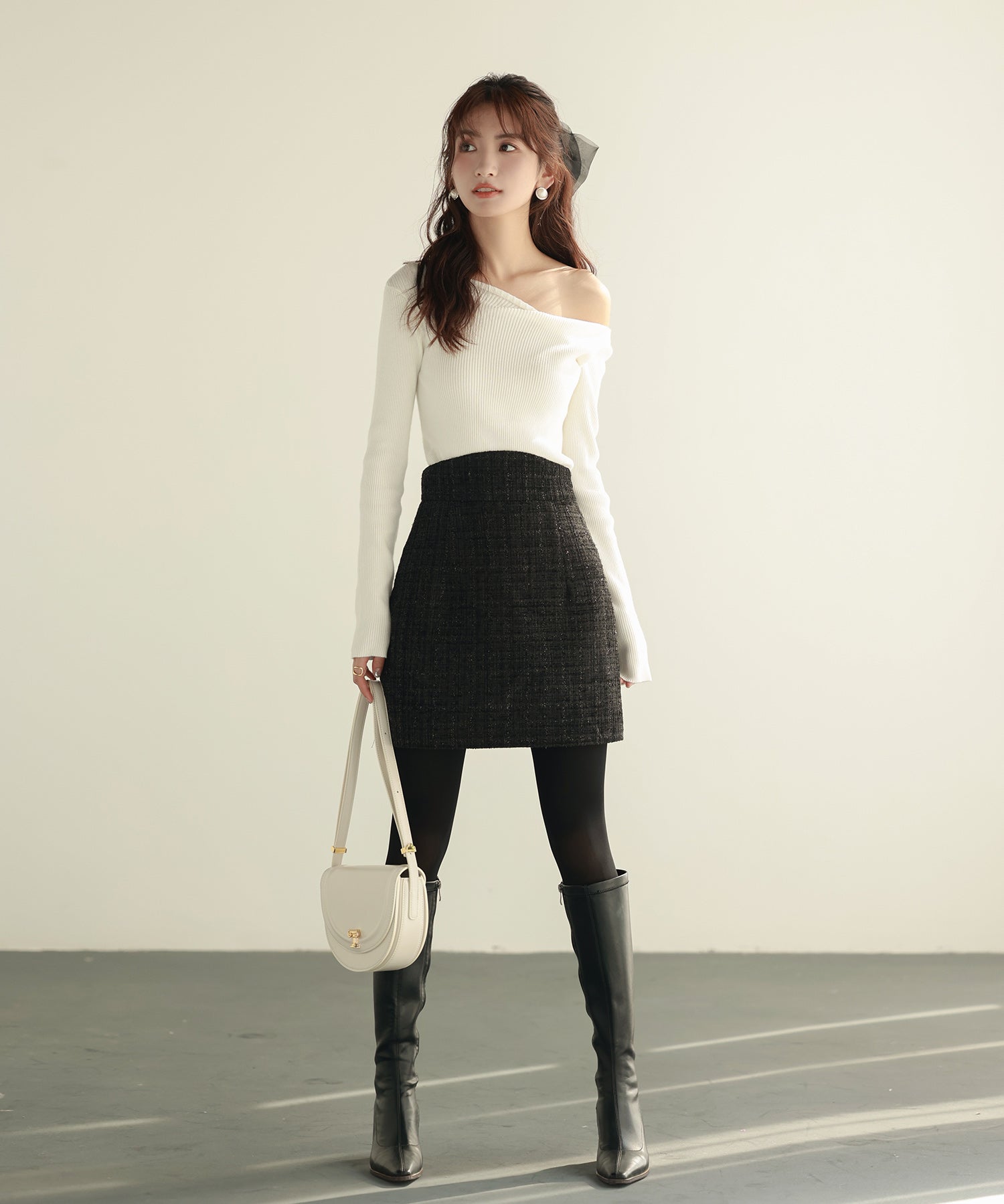 イレギュラーネックニットプルオーバーsdpxyf7042 ホワイト