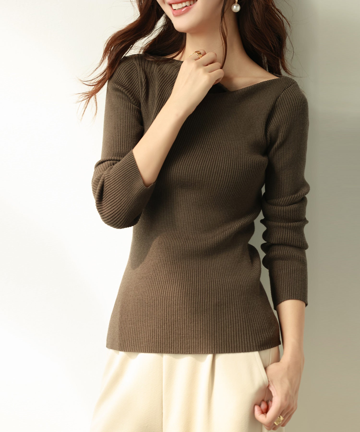 イレギュラーネックニットプルオーバーsdpxyf7042 カーキ