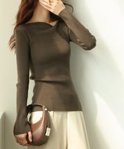 イレギュラーネックニットプルオーバーsdpxyf7042 カーキ