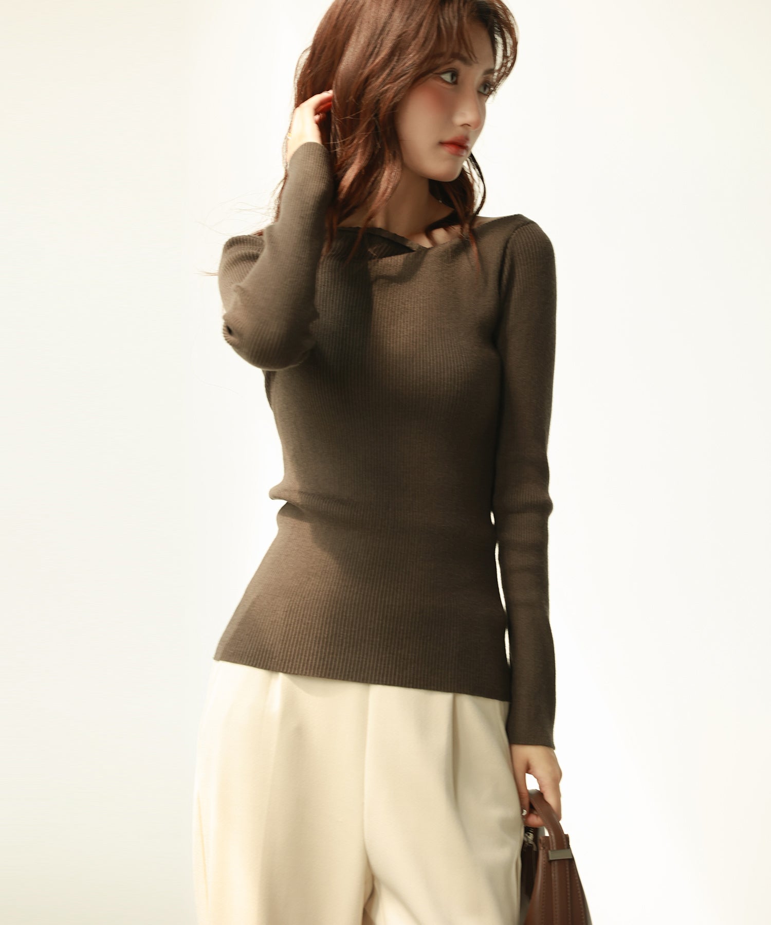 イレギュラーネックニットプルオーバーsdpxyf7042 カーキ