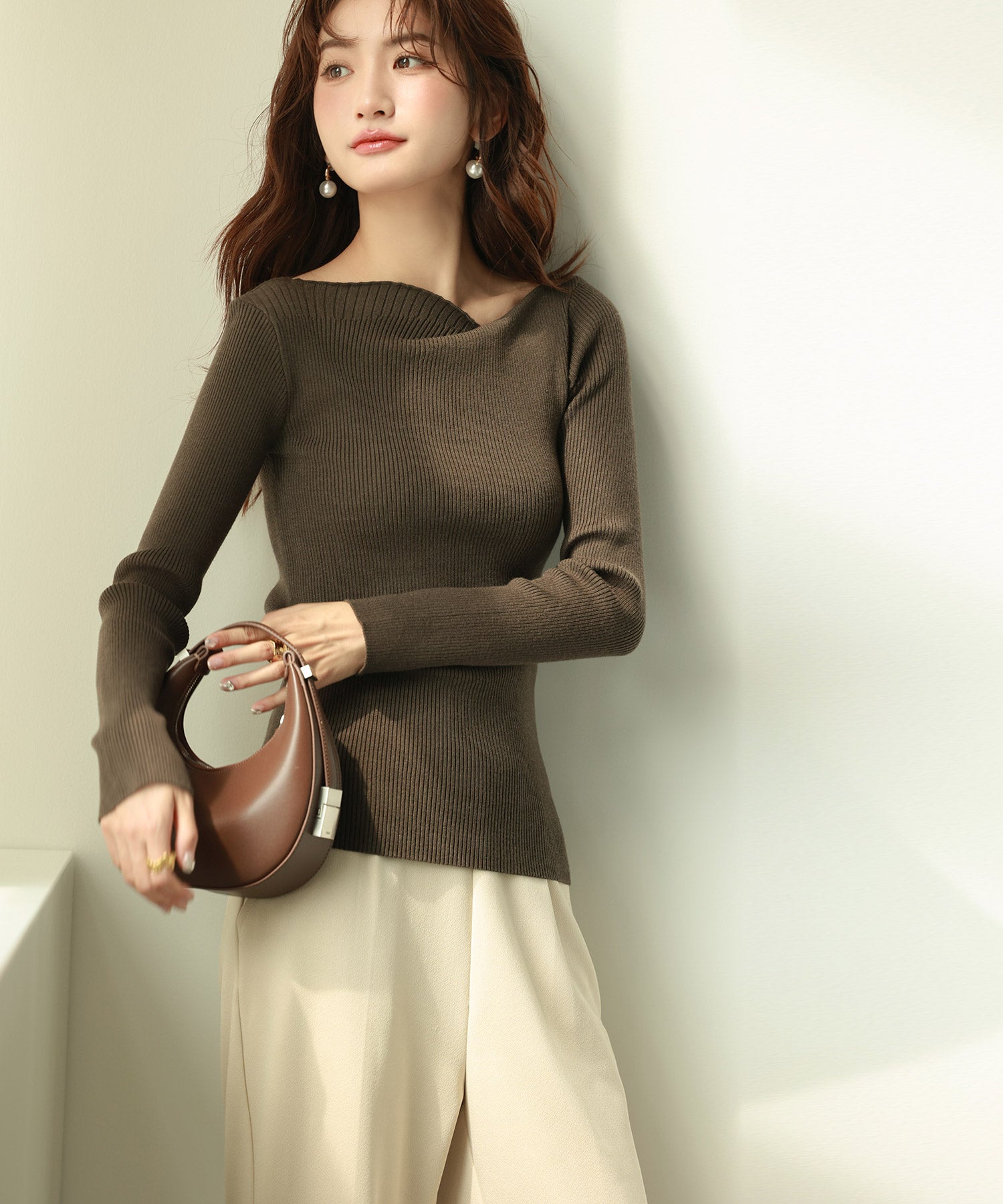 イレギュラーネックニットプルオーバーsdpxyf7042 カーキ