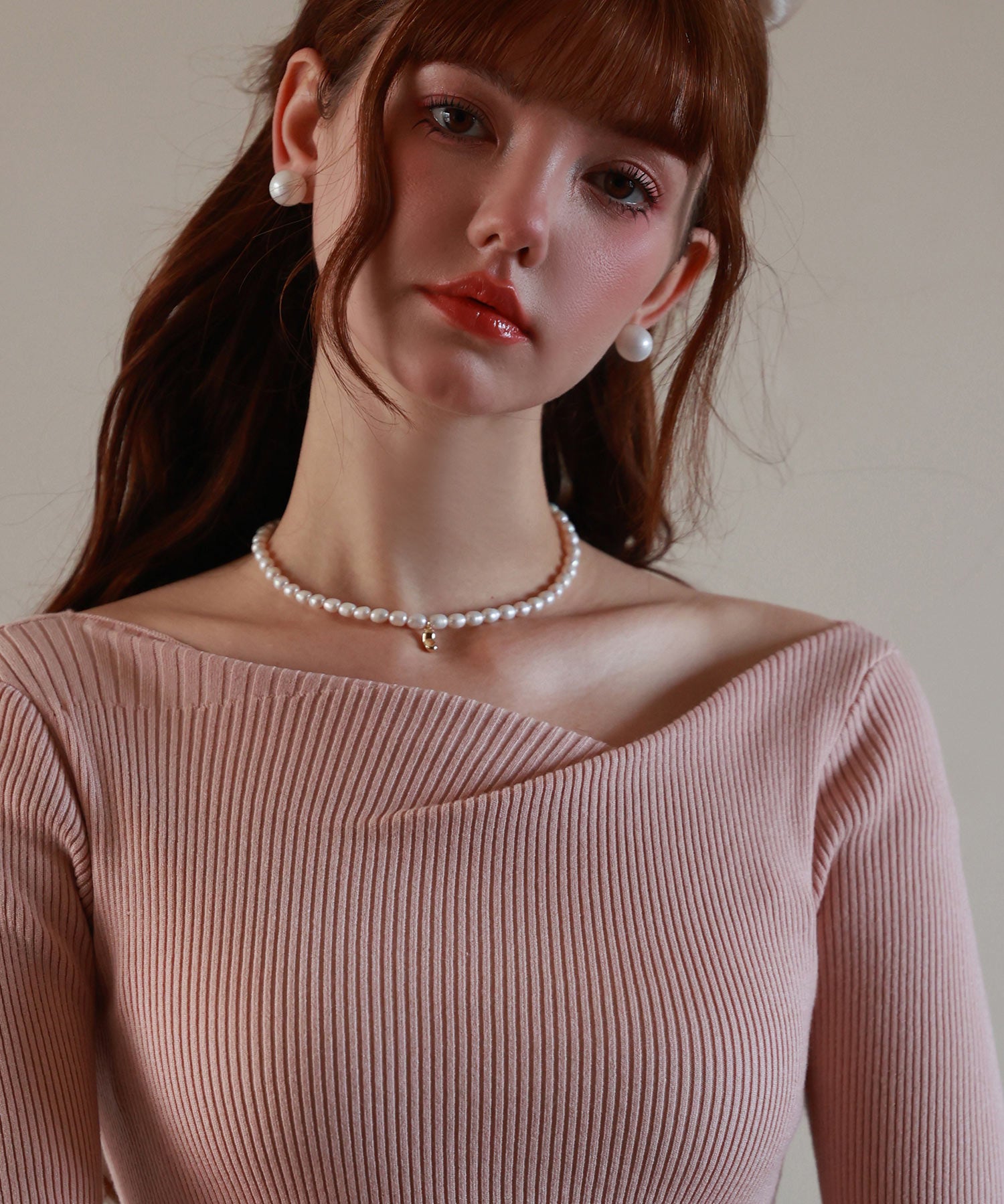 イレギュラーネックニットプルオーバーsdpxyf7042 ピンク