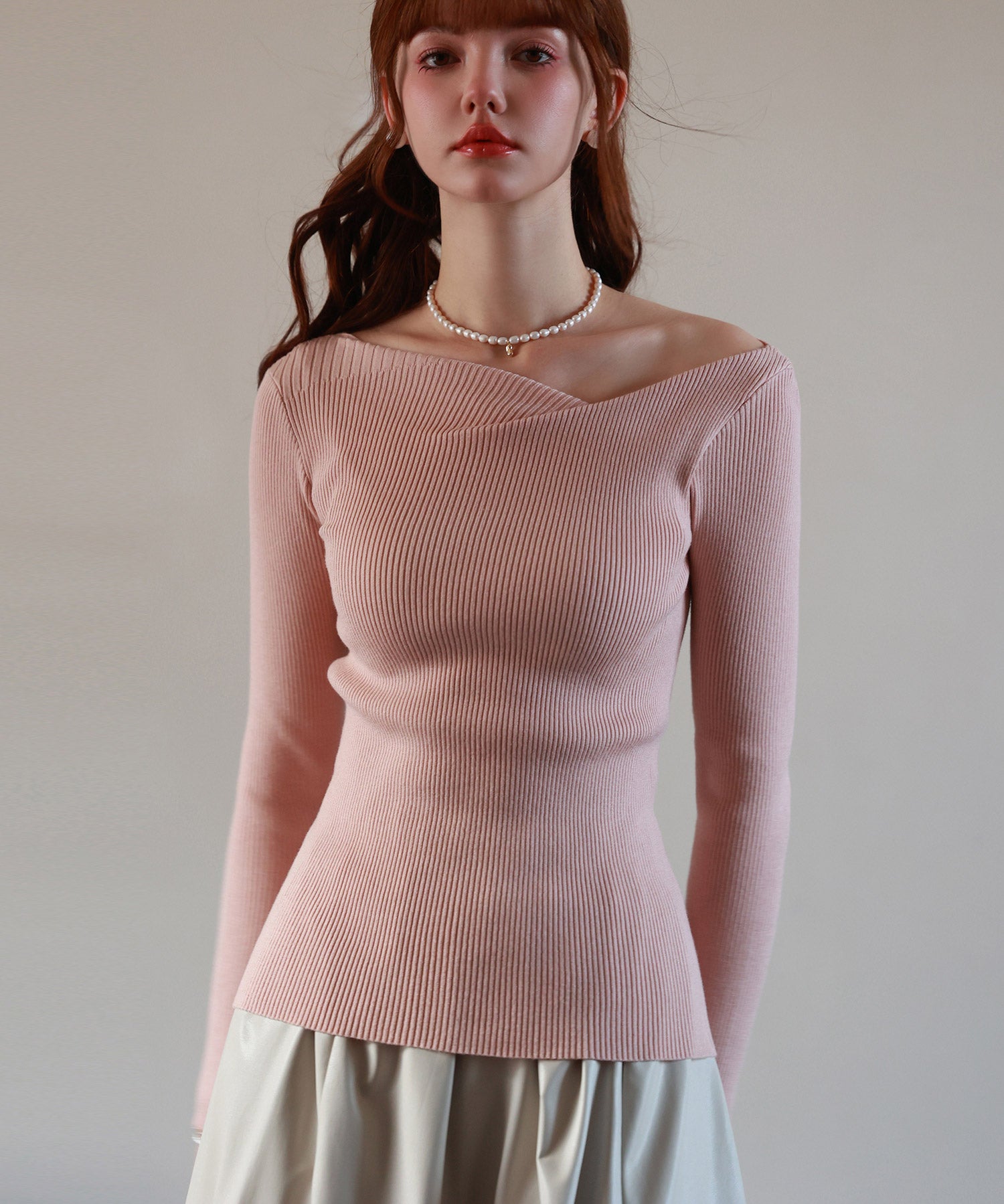 イレギュラーネックニットプルオーバーsdpxyf7042 ピンク