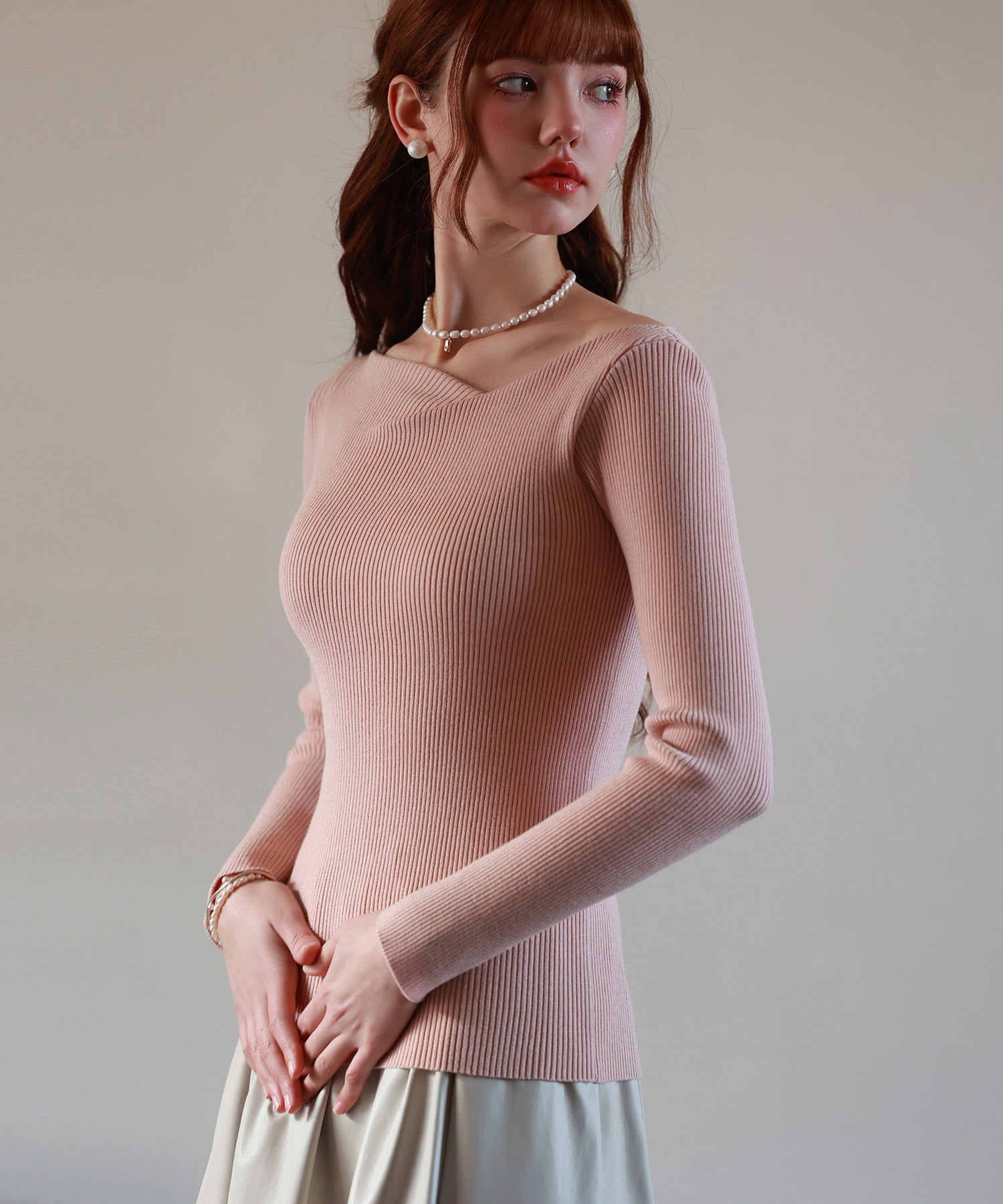 イレギュラーネックニットプルオーバーsdpxyf7042 ピンク