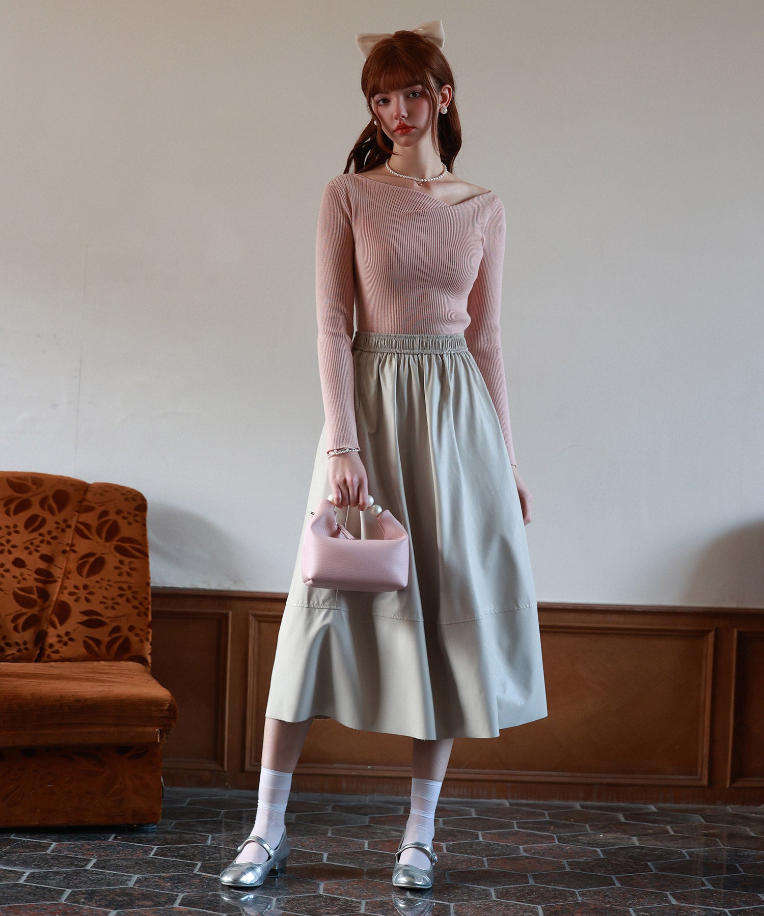 イレギュラーネックニットプルオーバーsdpxyf7042 ピンク