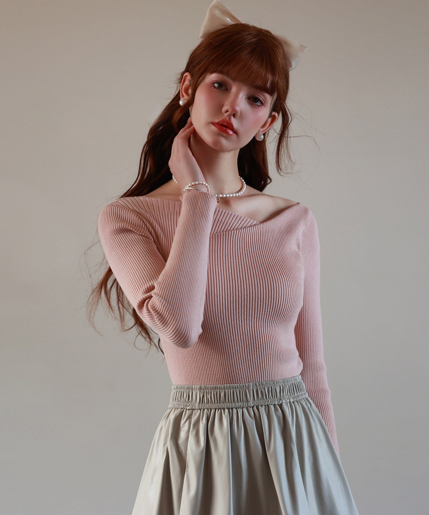 イレギュラーネックニットプルオーバーsdpxyf7042 ピンク