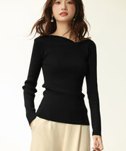 イレギュラーネックニットプルオーバーsdpxyf7042 ブラック