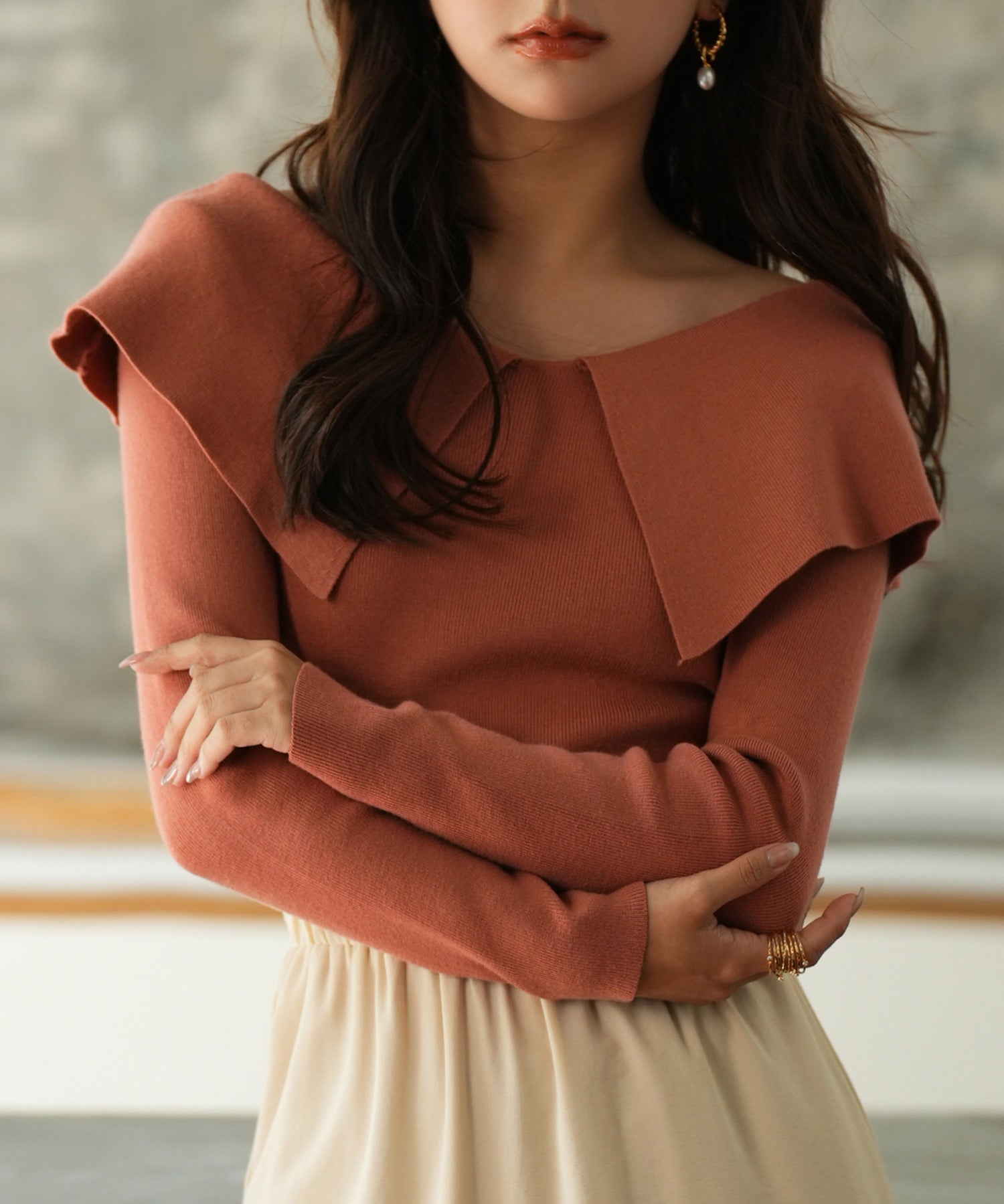 ビッグカラーニットプルオーバーsdpxyf7043 レンガ