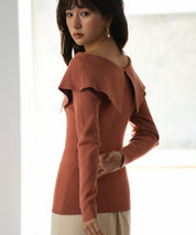 ビッグカラーニットプルオーバーsdpxyf7043 レンガ