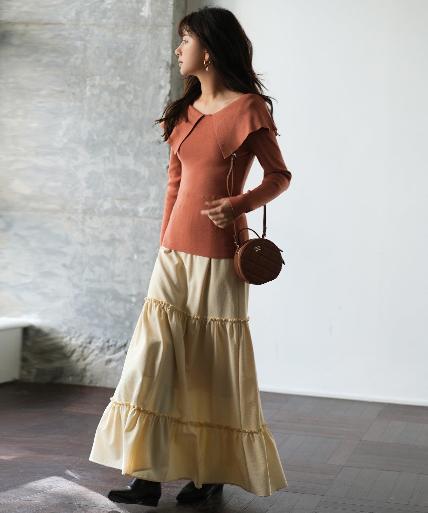 ビッグカラーニットプルオーバーsdpxyf7043 レンガ