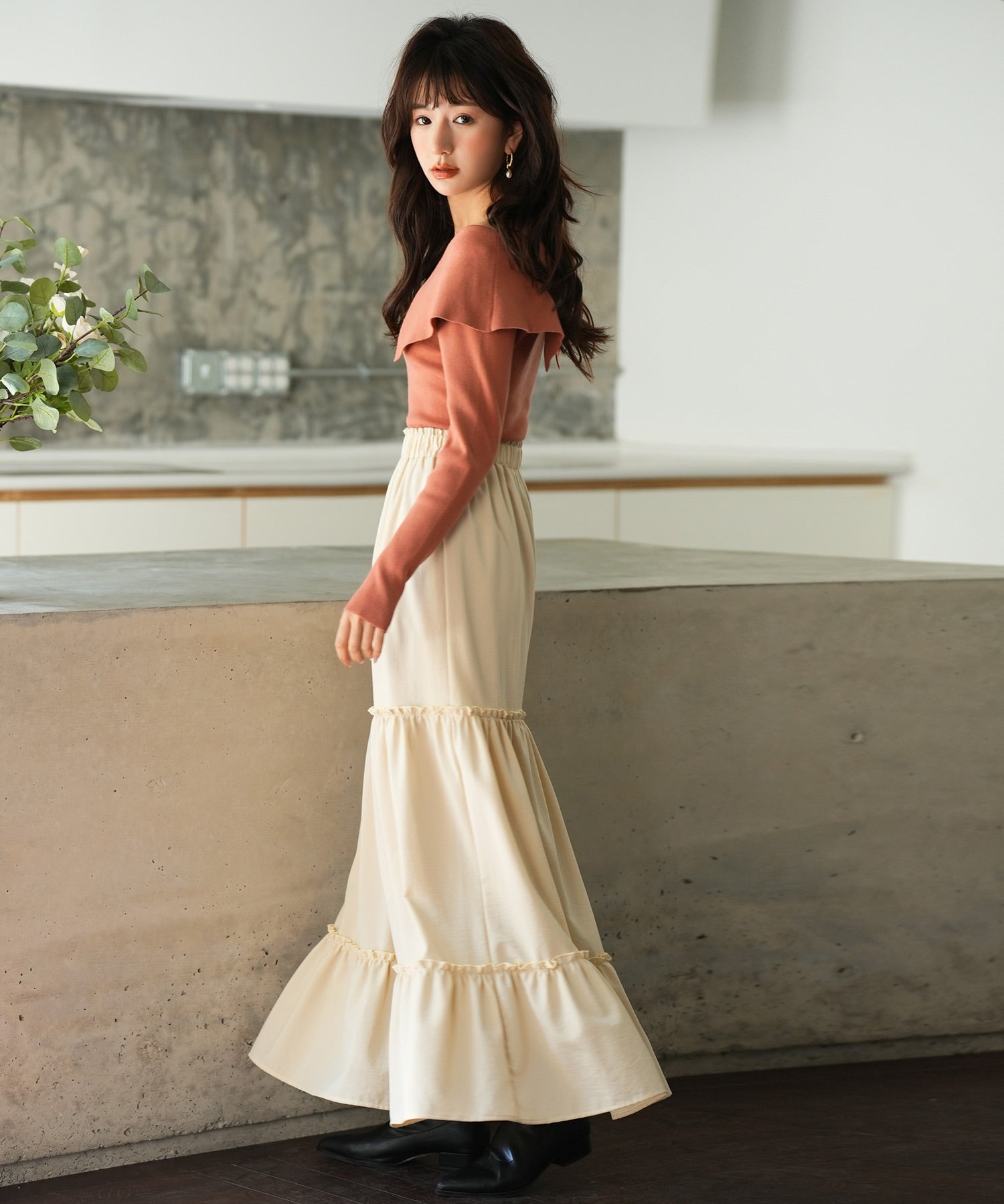 ビッグカラーニットプルオーバーsdpxyf7043 レンガ