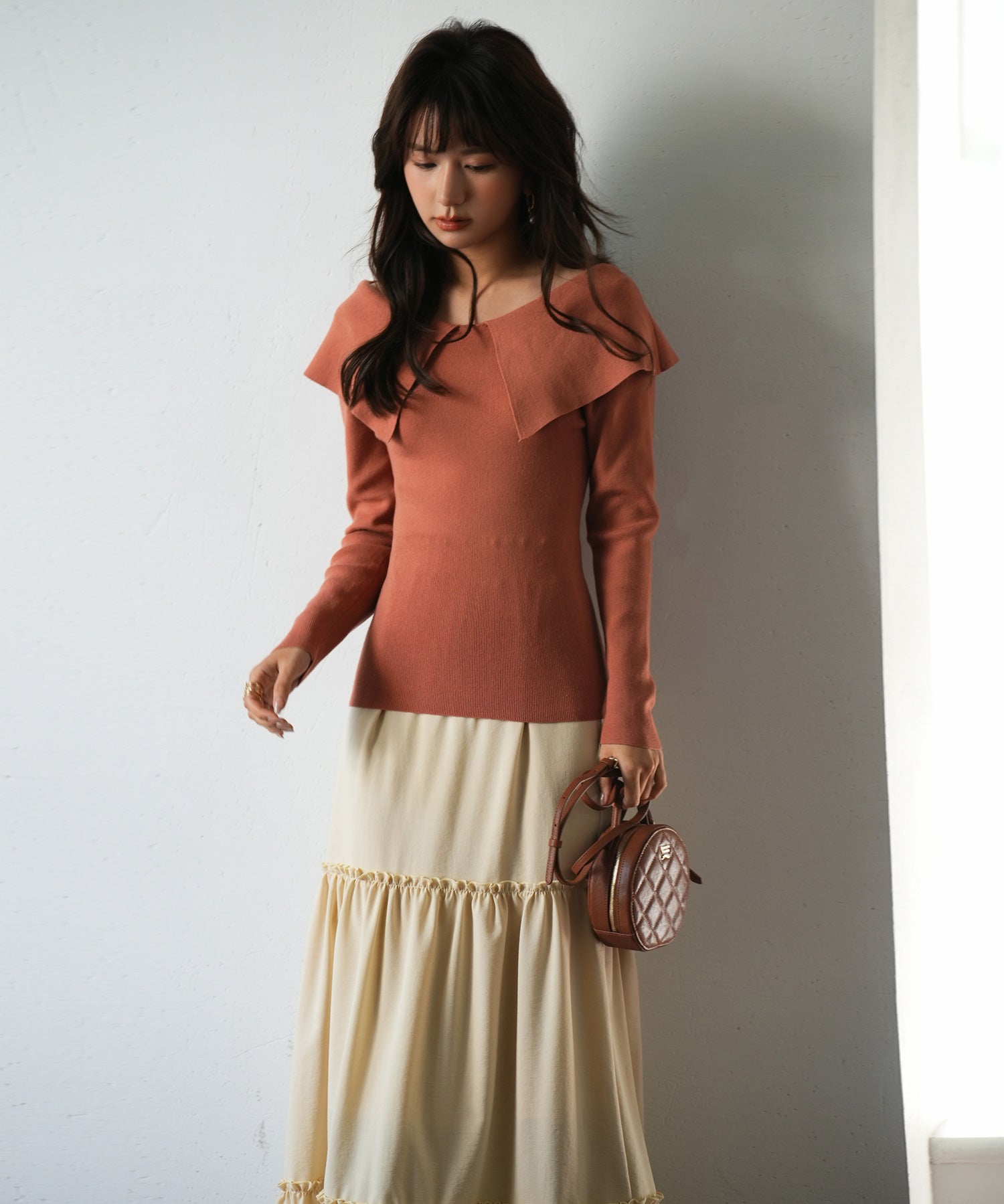 ビッグカラーニットプルオーバーsdpxyf7043 レンガ