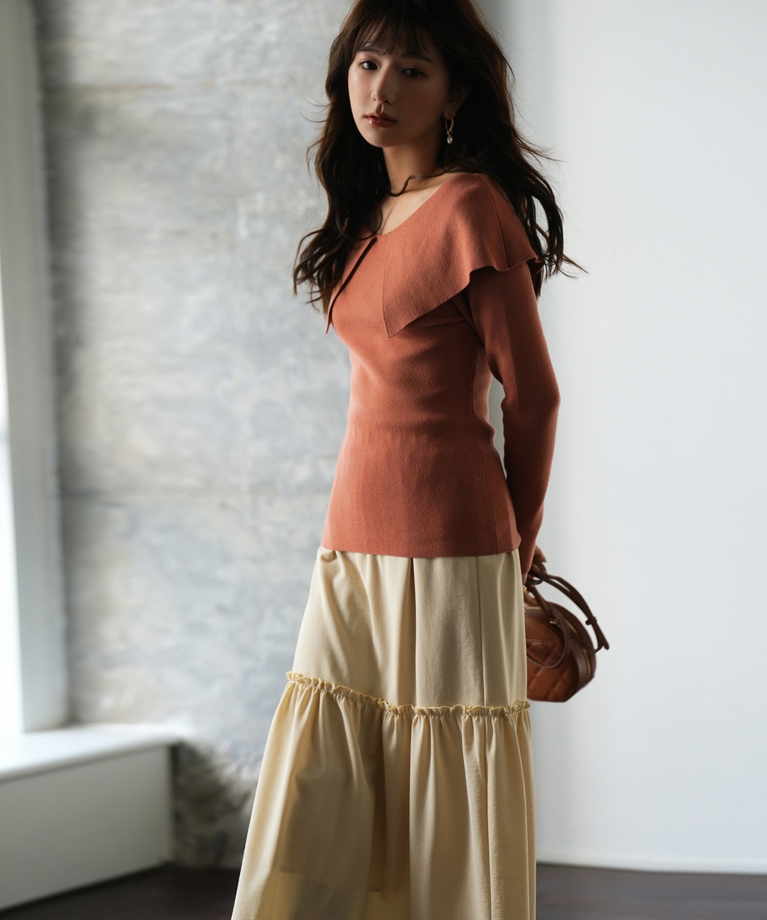 ビッグカラーニットプルオーバーsdpxyf7043 レンガ