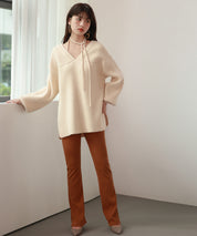 コーデの主役になる紐リボン付きリブニットsdpxyf7050 アイボリー