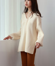 コーデの主役になる紐リボン付きリブニットsdpxyf7050 アイボリー