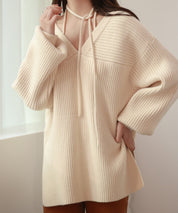 コーデの主役になる紐リボン付きリブニットsdpxyf7050 アイボリー