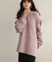 2way着回し抜群チュニック丈ニットプルオーバsdpxyf7051 ラベンダー