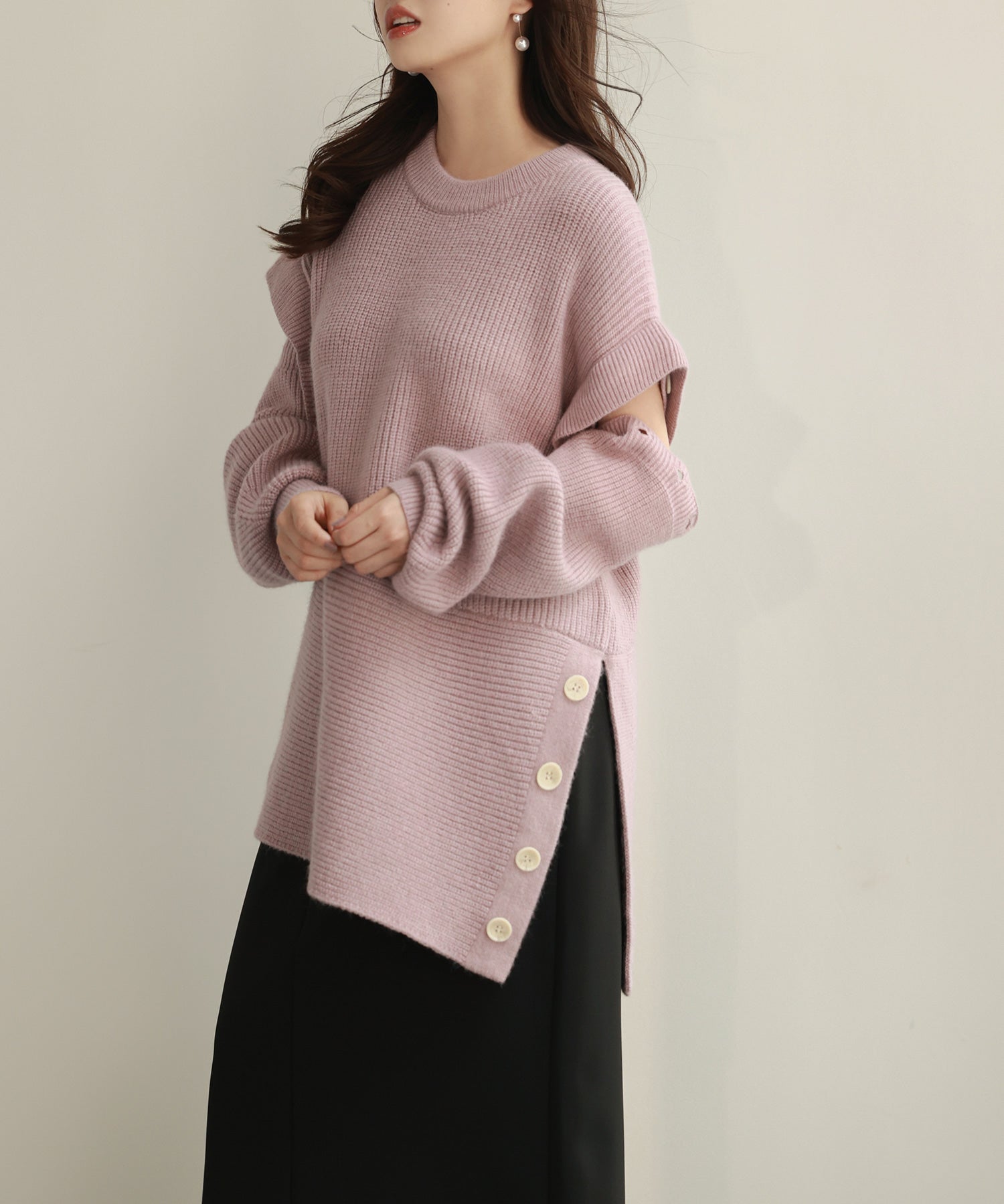 2way着回し抜群チュニック丈ニットプルオーバsdpxyf7051 ラベンダー