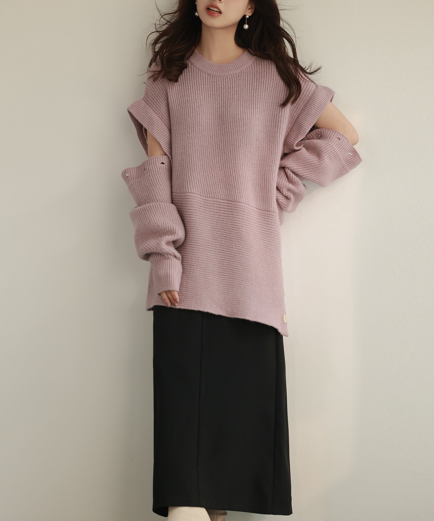 2way着回し抜群チュニック丈ニットプルオーバsdpxyf7051 ラベンダー