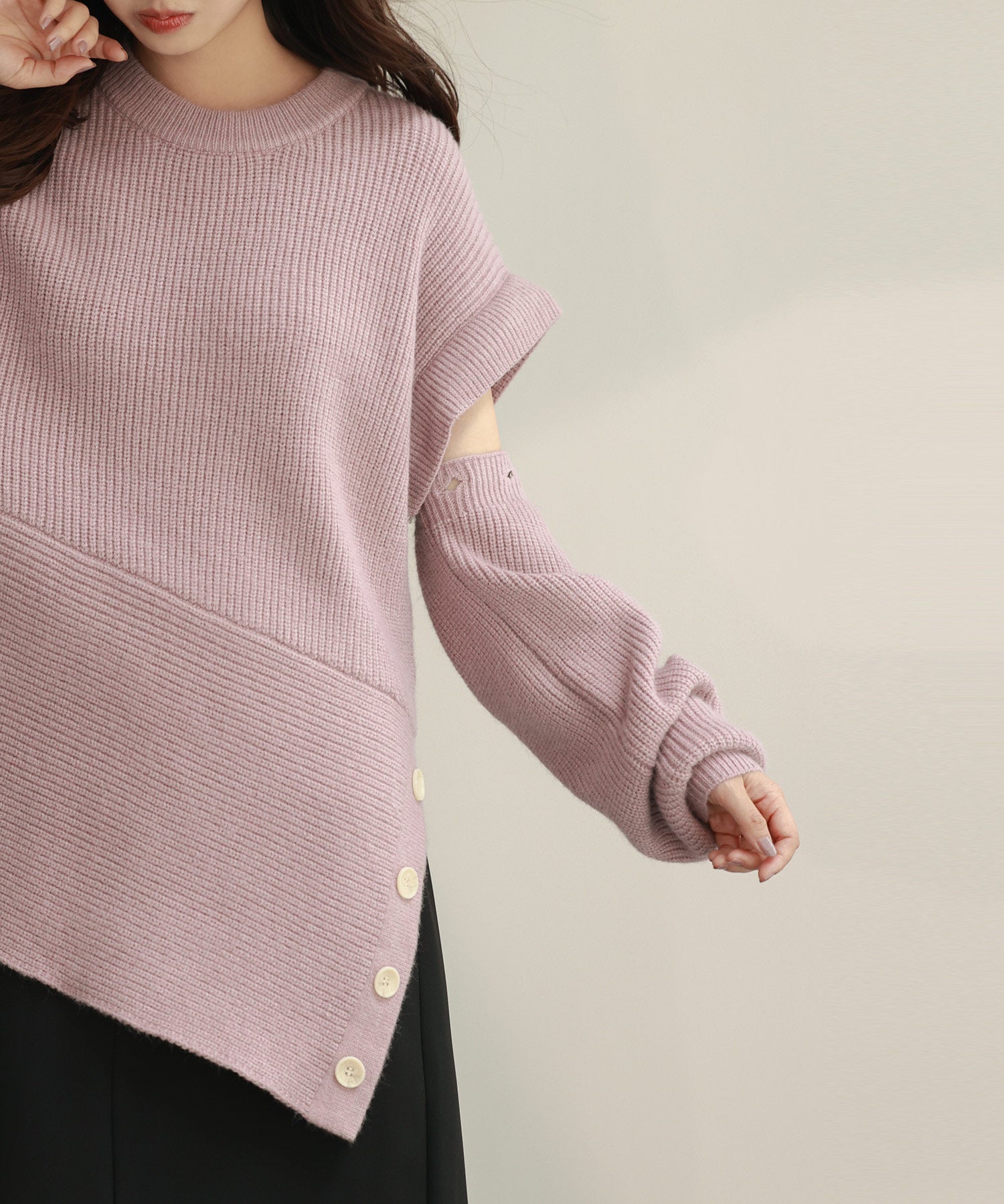 2way着回し抜群チュニック丈ニットプルオーバsdpxyf7051 ラベンダー