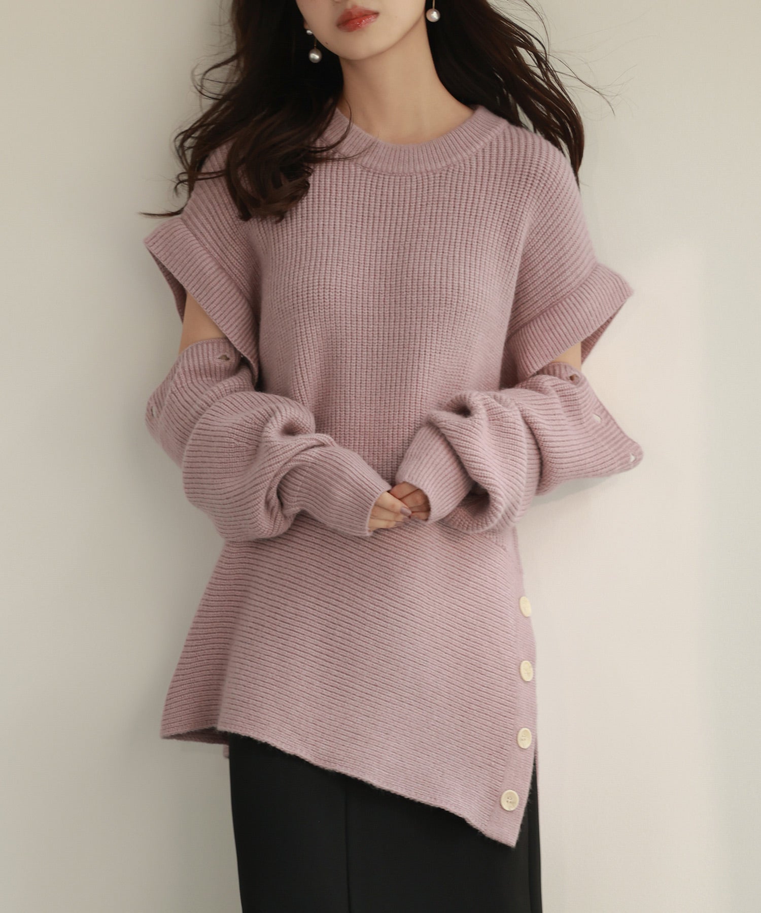 2way着回し抜群チュニック丈ニットプルオーバsdpxyf7051 ラベンダー