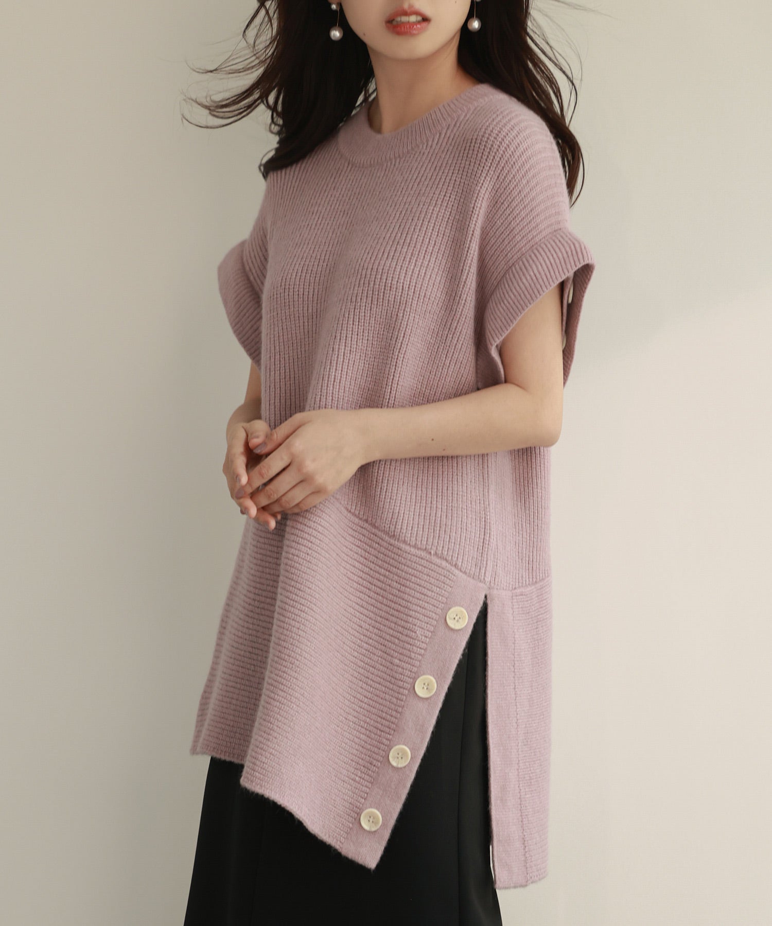 2way着回し抜群チュニック丈ニットプルオーバsdpxyf7051 ラベンダー