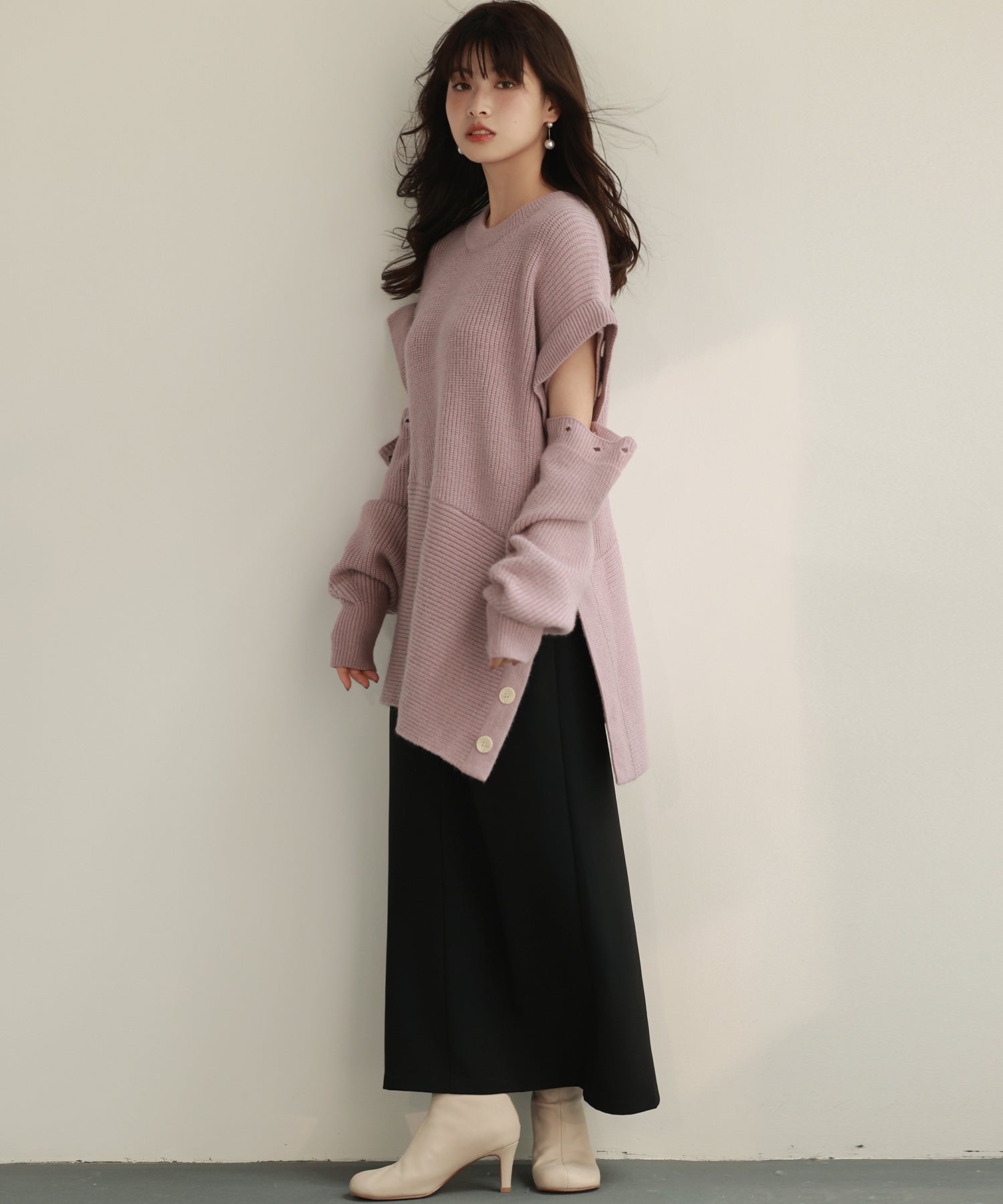 2way着回し抜群チュニック丈ニットプルオーバsdpxyf7051 ラベンダー