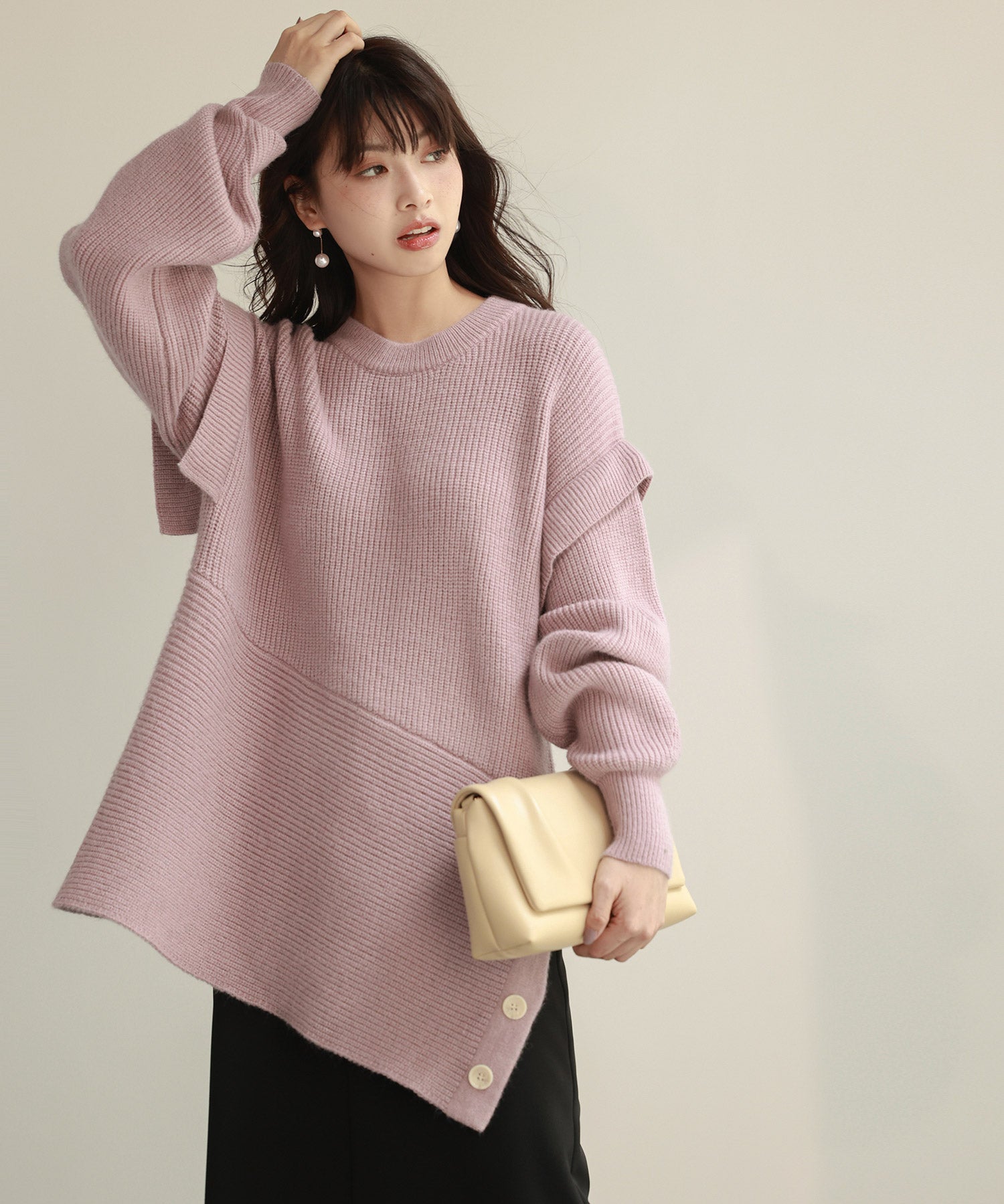 2way着回し抜群チュニック丈ニットプルオーバsdpxyf7051 ラベンダー