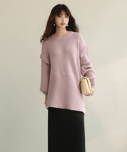 2way着回し抜群チュニック丈ニットプルオーバsdpxyf7051 ラベンダー