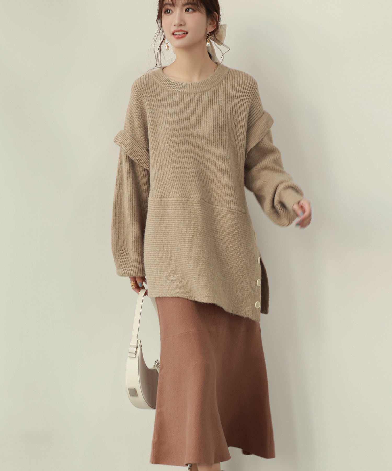 2way着回し抜群チュニック丈ニットプルオーバsdpxyf7051 ベージュ