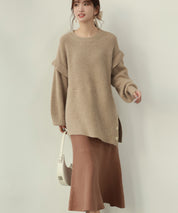 2way着回し抜群チュニック丈ニットプルオーバsdpxyf7051 ベージュ