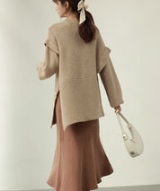 2way着回し抜群チュニック丈ニットプルオーバsdpxyf7051 ベージュ