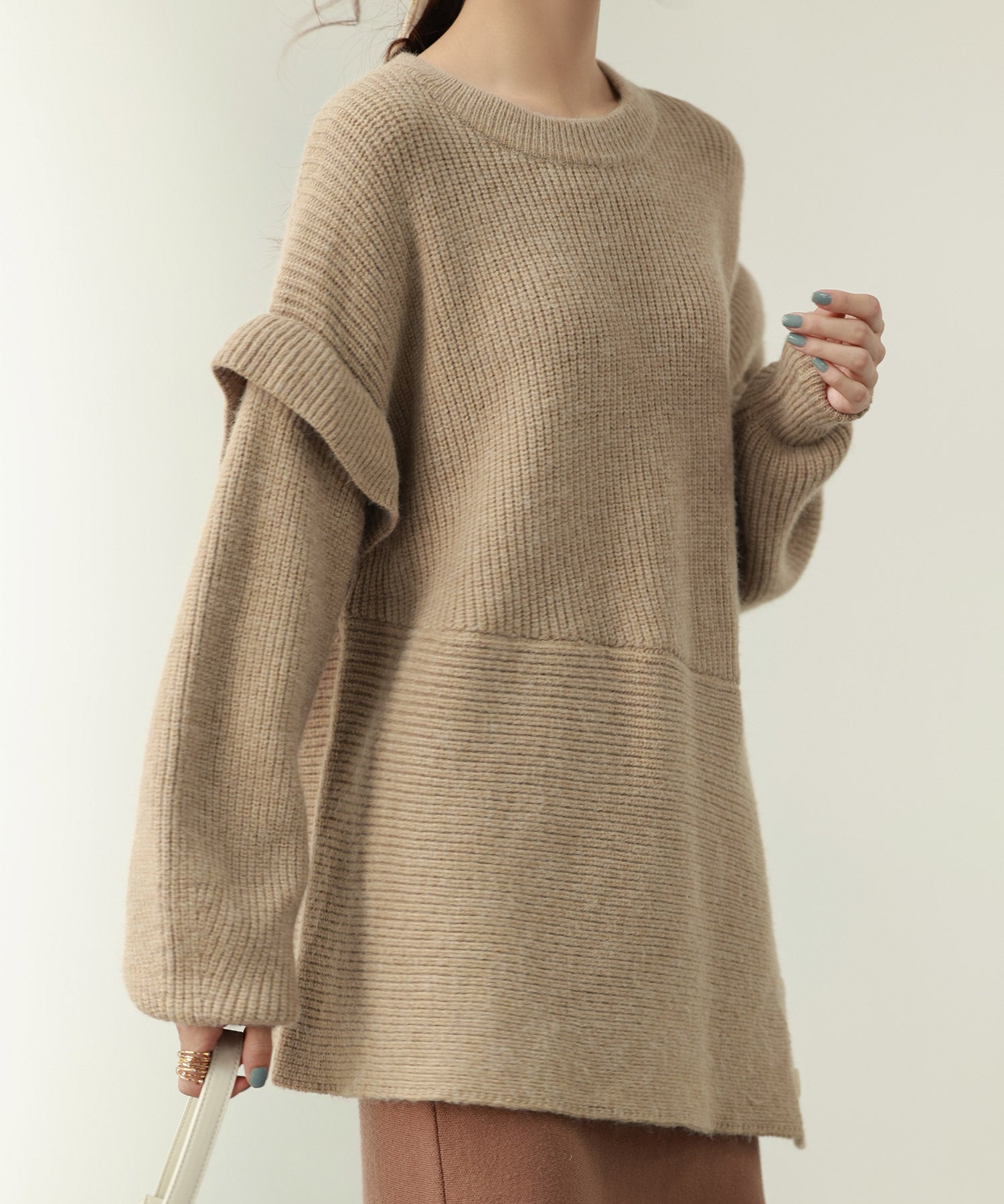 2way着回し抜群チュニック丈ニットプルオーバsdpxyf7051 ベージュ