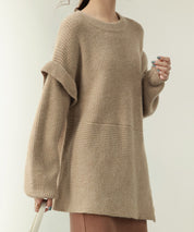 2way着回し抜群チュニック丈ニットプルオーバsdpxyf7051 ベージュ