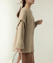 2way着回し抜群チュニック丈ニットプルオーバsdpxyf7051 ベージュ