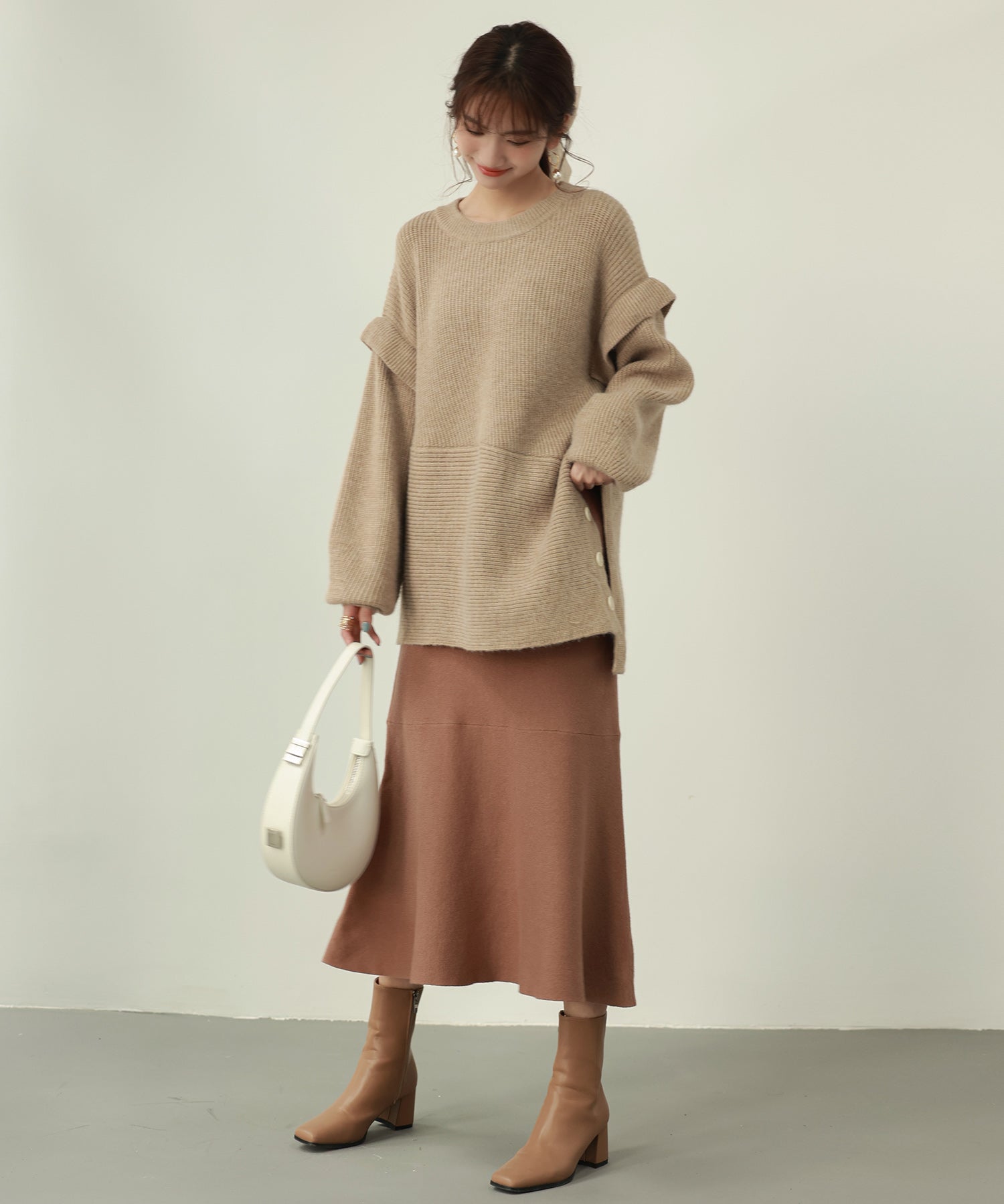 2way着回し抜群チュニック丈ニットプルオーバsdpxyf7051 ベージュ