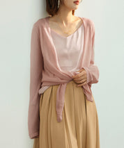 ヘムデザイン薄手ニットカーディガンsdpxyf7659 ピンク