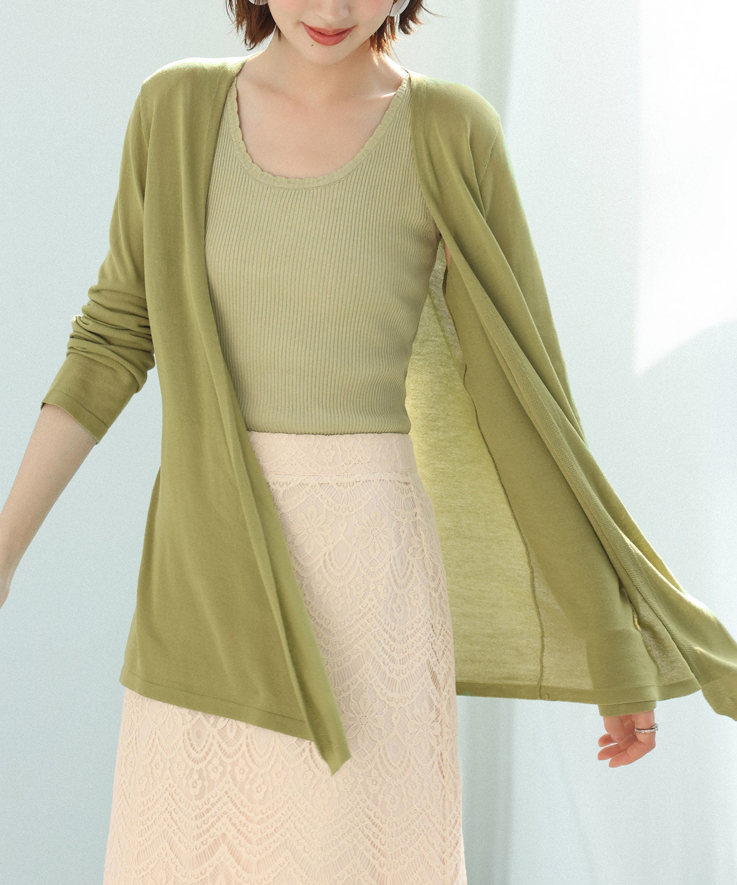 ヘムデザイン薄手ニットカーディガンsdpxyf7659 グリーン