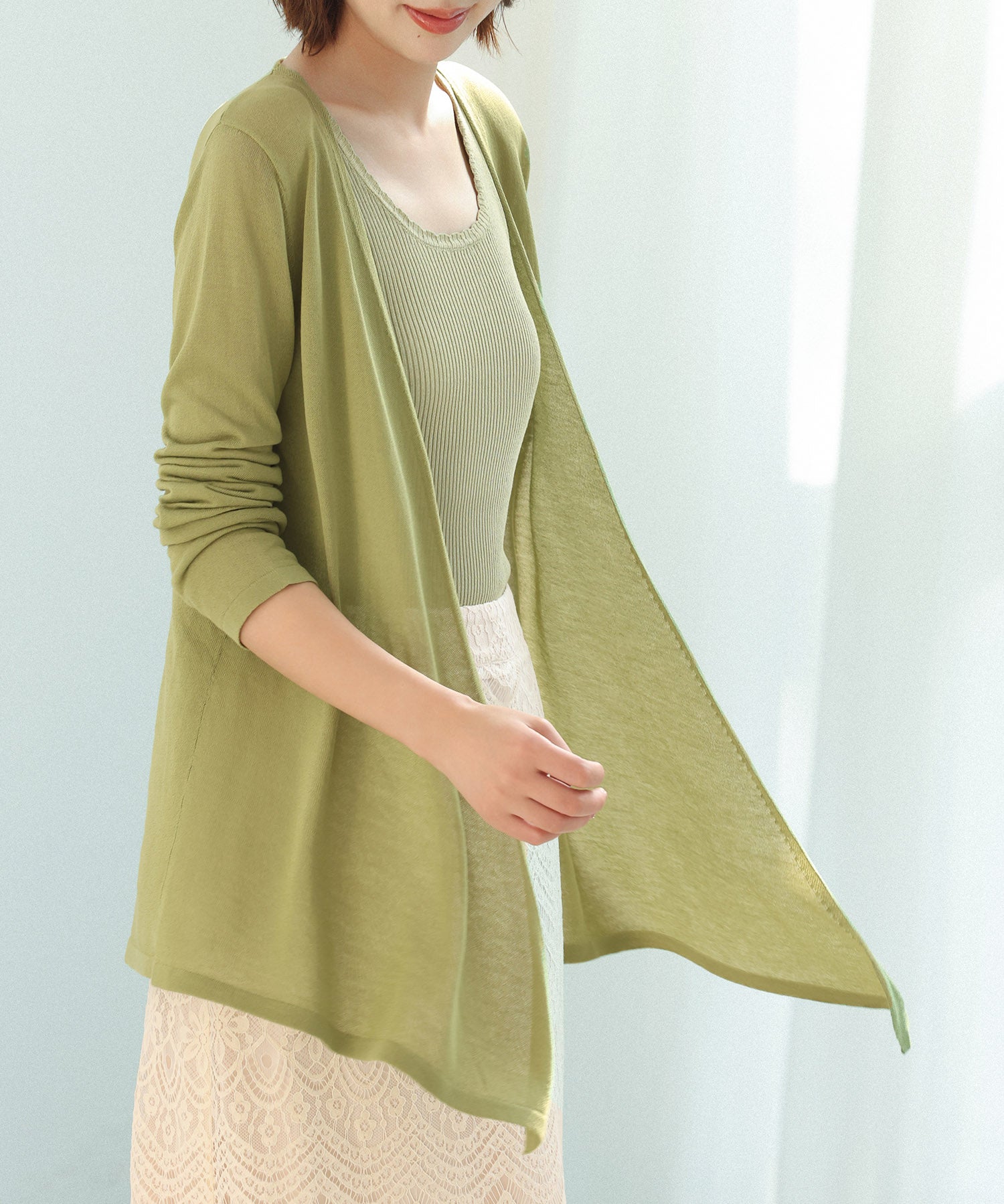 ヘムデザイン薄手ニットカーディガンsdpxyf7659 グリーン