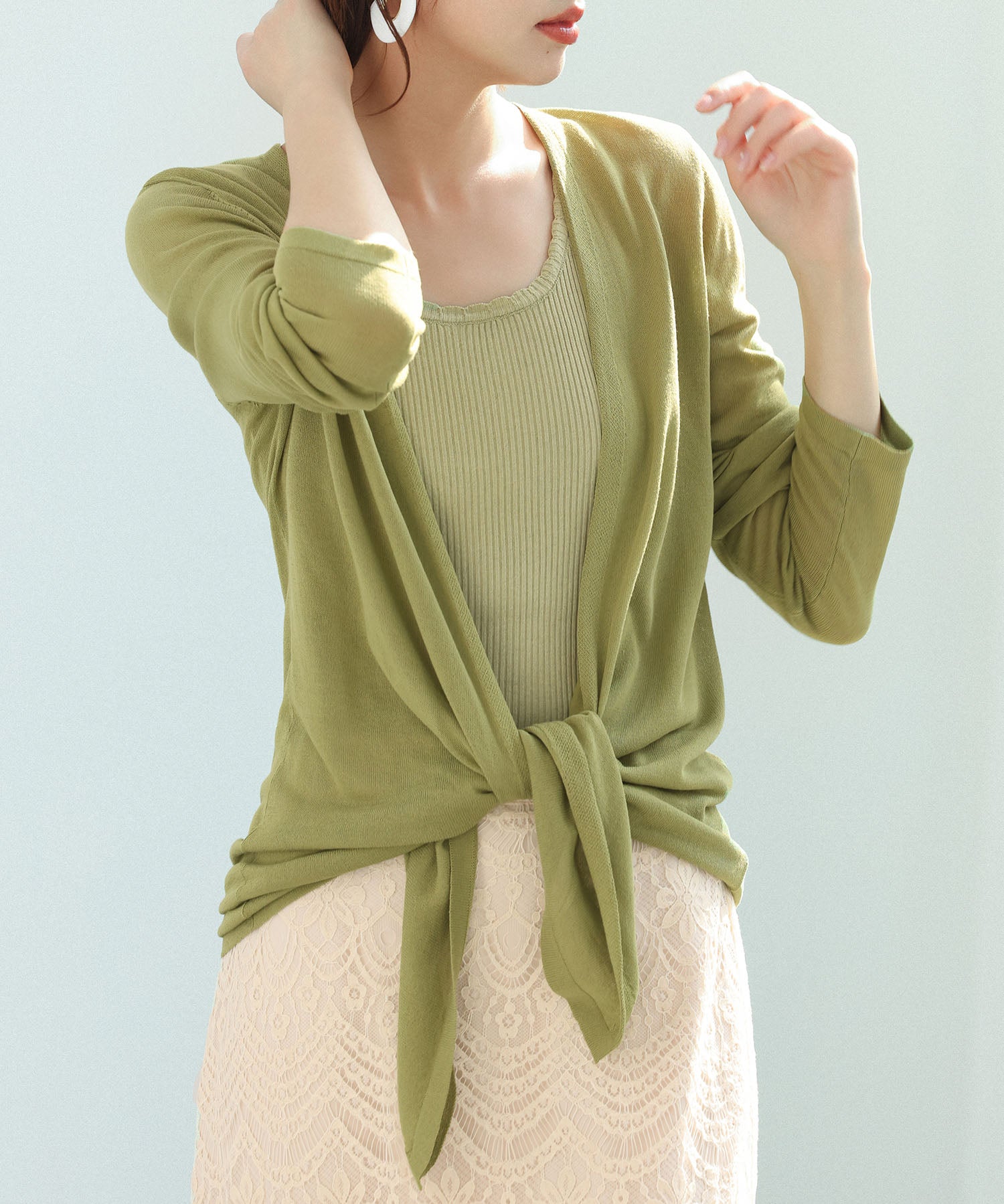 ヘムデザイン薄手ニットカーディガンsdpxyf7659 グリーン