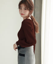 フロントリボンボリュームスリーブニットプルオーバーsdpxyf8121 ブラウン