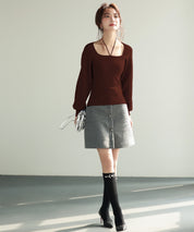 フロントリボンボリュームスリーブニットプルオーバーsdpxyf8121 ブラウン