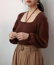 フロントリボンボリュームスリーブニットプルオーバーsdpxyf8121 ブラウン