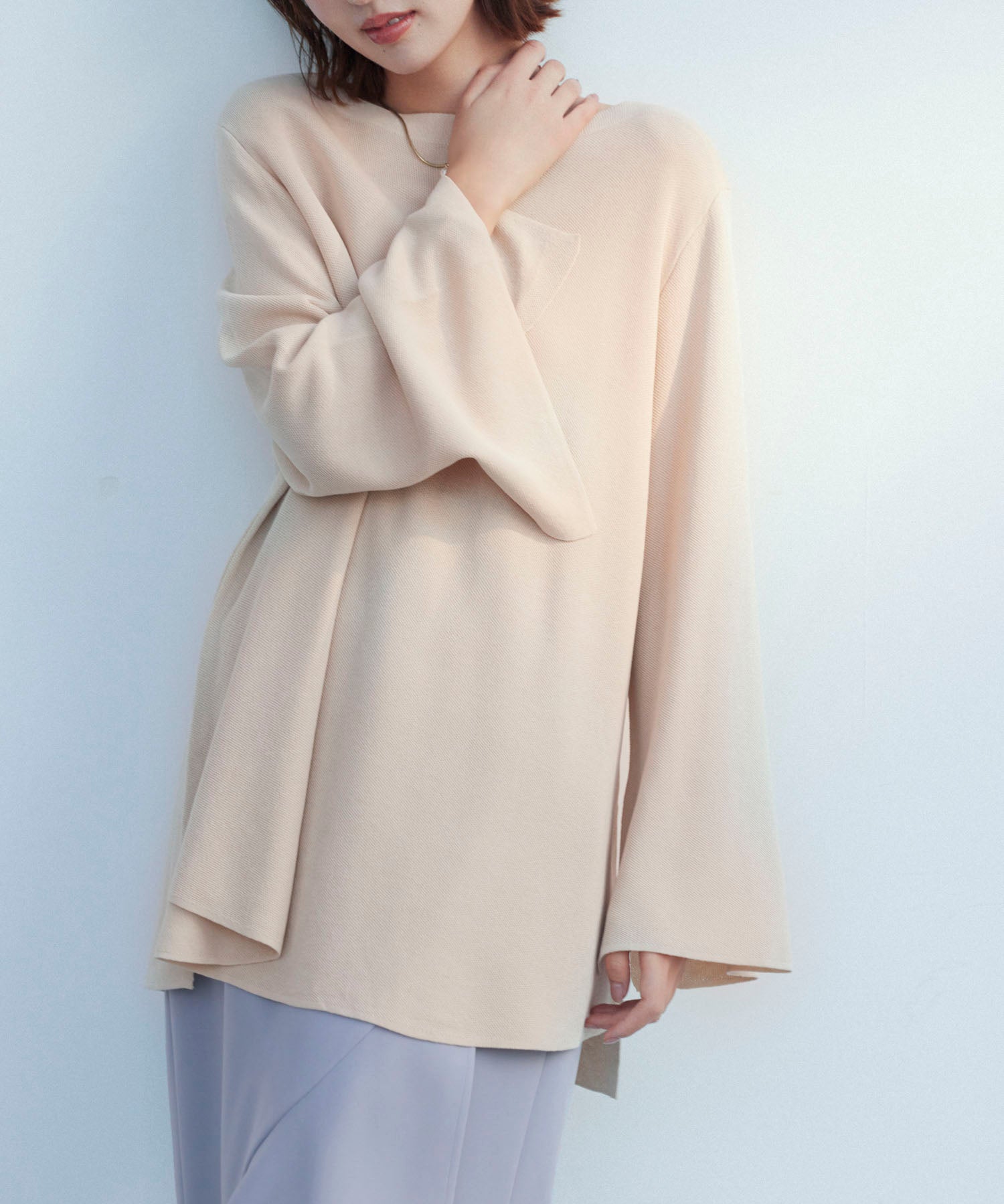 ビックシルエットフレアスリーブサマーニットプルオーバーsdpxyf9281b ベージュ