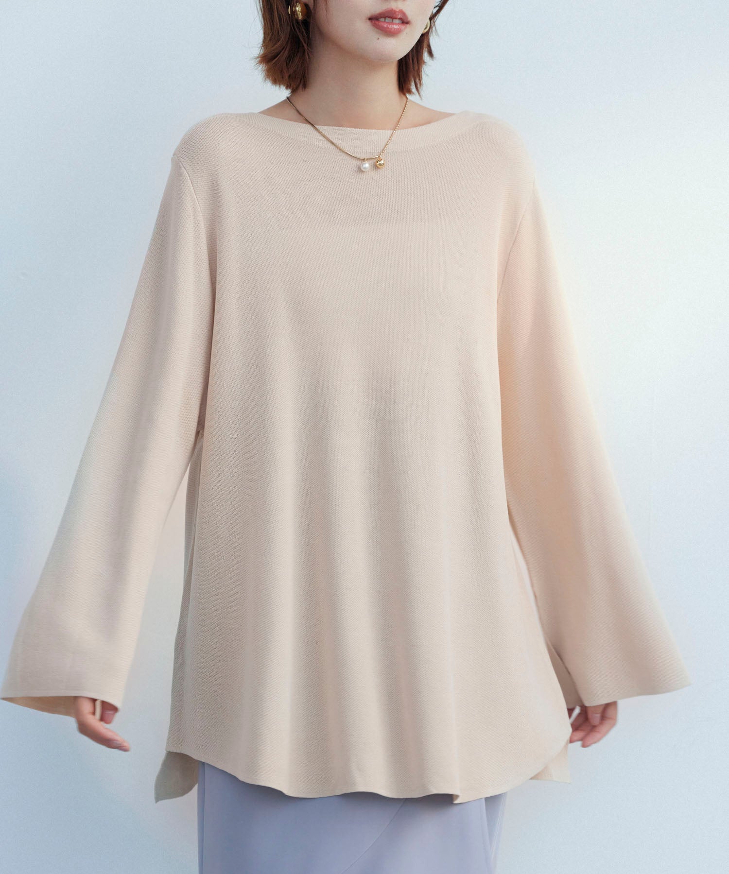 ビックシルエットフレアスリーブサマーニットプルオーバーsdpxyf9281b ベージュ