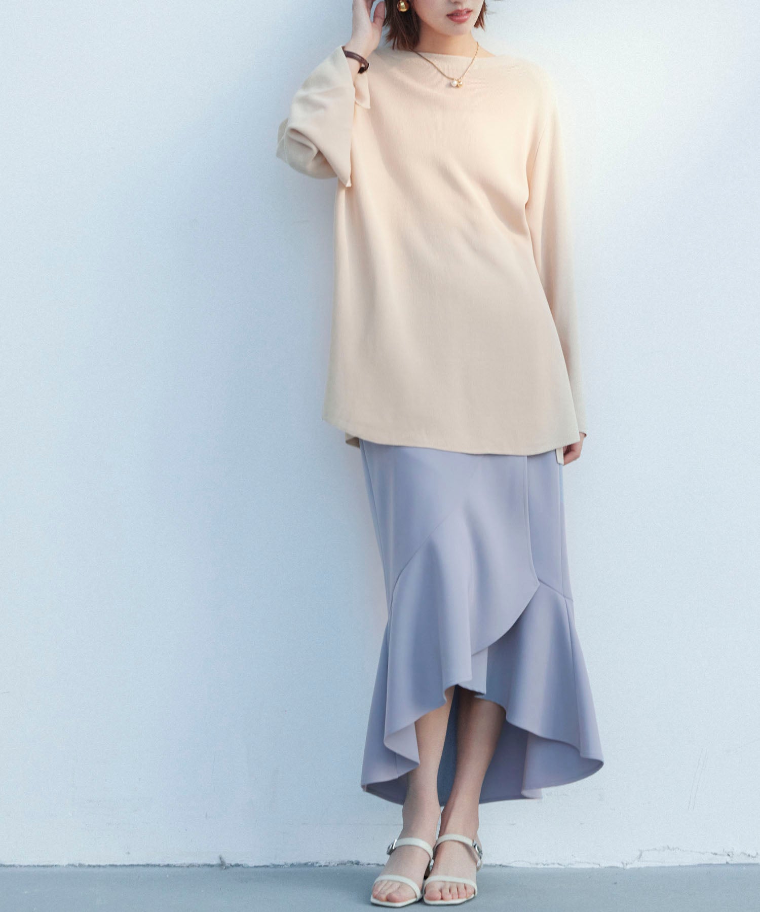 ビックシルエットフレアスリーブサマーニットプルオーバーsdpxyf9281b ベージュ