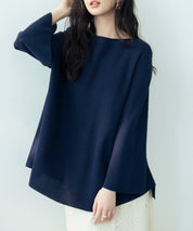 ビックシルエットフレアスリーブサマーニットプルオーバーsdpxyf9281b ネイビー