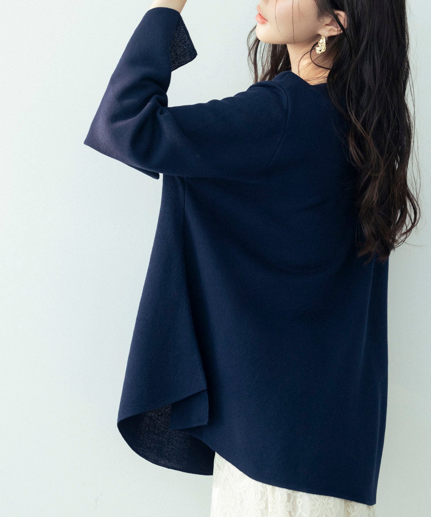 ビックシルエットフレアスリーブサマーニットプルオーバーsdpxyf9281b ネイビー