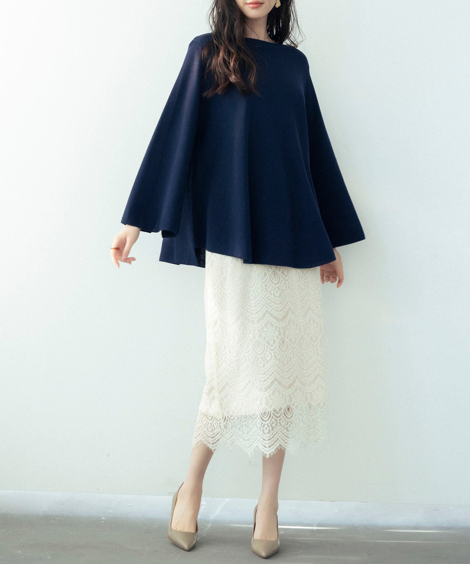 ビックシルエットフレアスリーブサマーニットプルオーバーsdpxyf9281b ネイビー